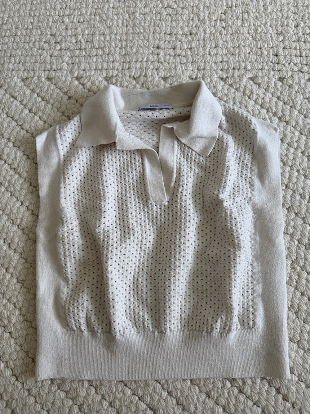Mango Cream Knit Collared Polo Tank